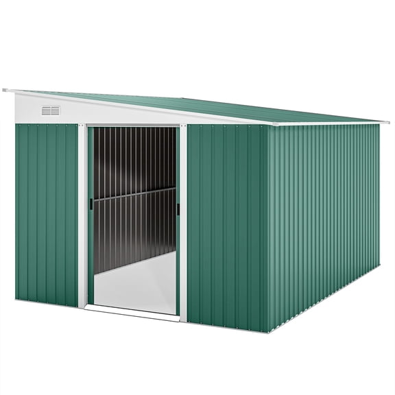 Large 11' x 9' Green Metal Garden Shed - Outdoor Storage Shed with Double Sliding Doors & Vents - Durable Galvanized Steel Tool House for Backyard & Patio