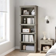 5 Tier Bookcase, Storage Shelving Unit with Open Display Shelves & Compartments, Freestanding Wooden Rustic Farmhouse Bookshelf for Living Room, Home Office, Bedroom & Study - Grey