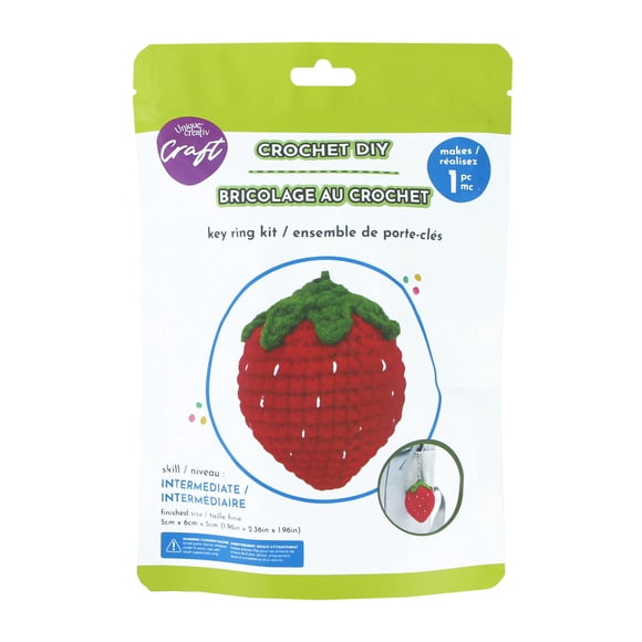 UNIQUE CREATIV CRAFT Crochet Key Ring Kit - Strawberry, 1 pc, Age 8+, Intermediate, 5 × 6 cm (2.4 in)