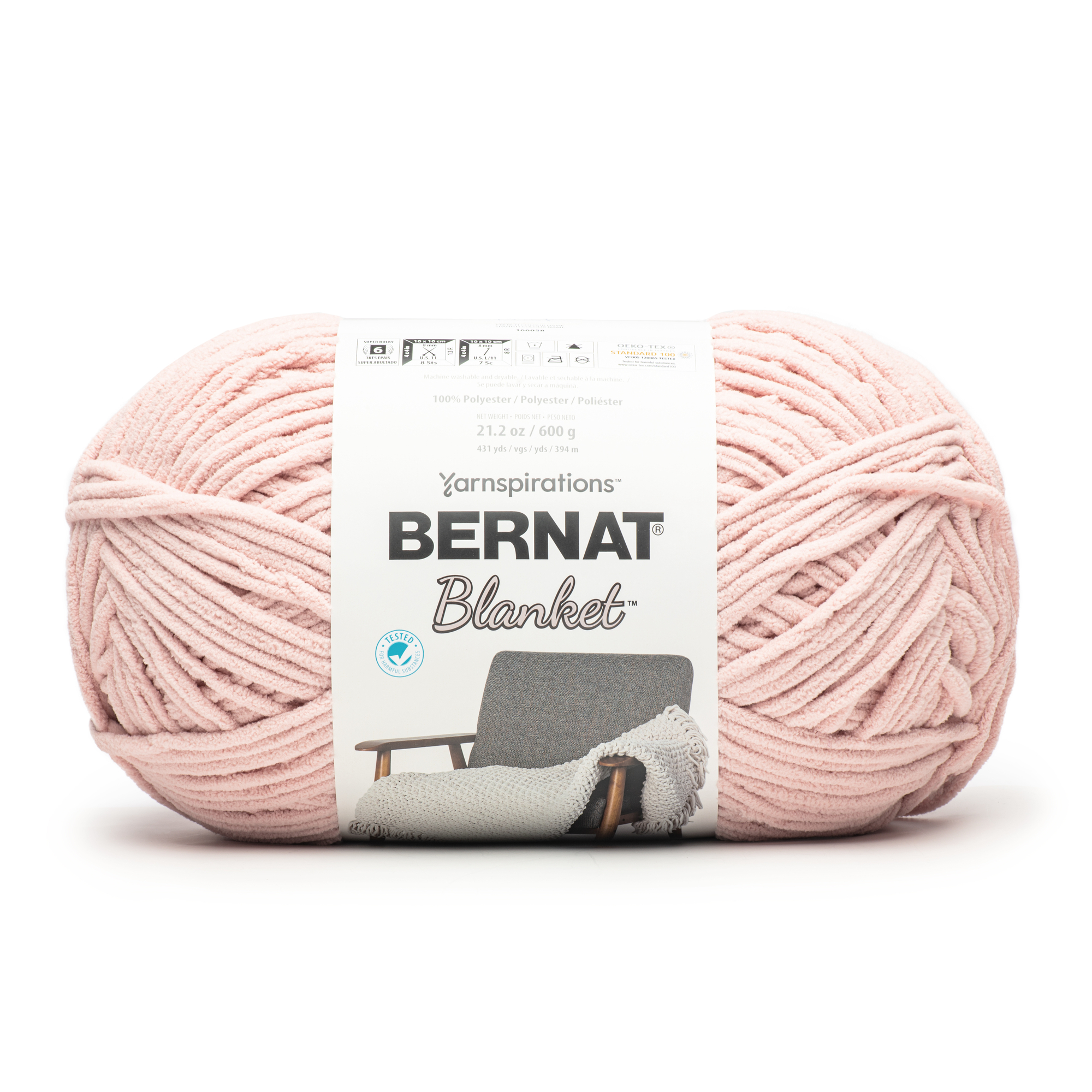 Bernat® Blanket™ #6 Super Bulky Polyester Fil, Poussière Rose 21.2Oz/600G 431 Yards