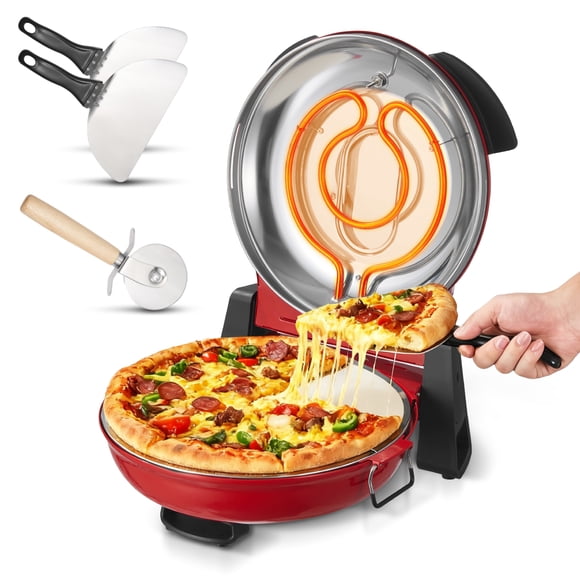 VEVOR Four à Pizza, Machine à Pizza Électrique 12 Po, Cuiseur à Pizzas Électrique 1200 W avec Pierre de Cordiérite, Contrôle de Température à 5 Modes, Fenêtre d'Observation pour une Cuisson Précise, Chauffe jusqu'à 788 ̊F, pour la Maison (Rouge)