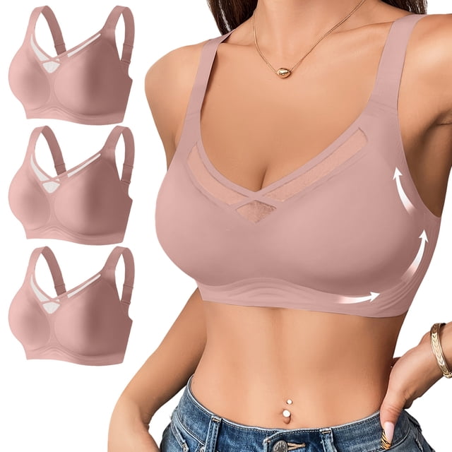 Kyusrd Plus Size Cut-Off Seamless Bra For Women'S 3Pcs Supportive Full Coverage Wireless Bralette Bra Adjustable Shoulder Straps Bra Soild Color Everyday Athletic Sport Bra