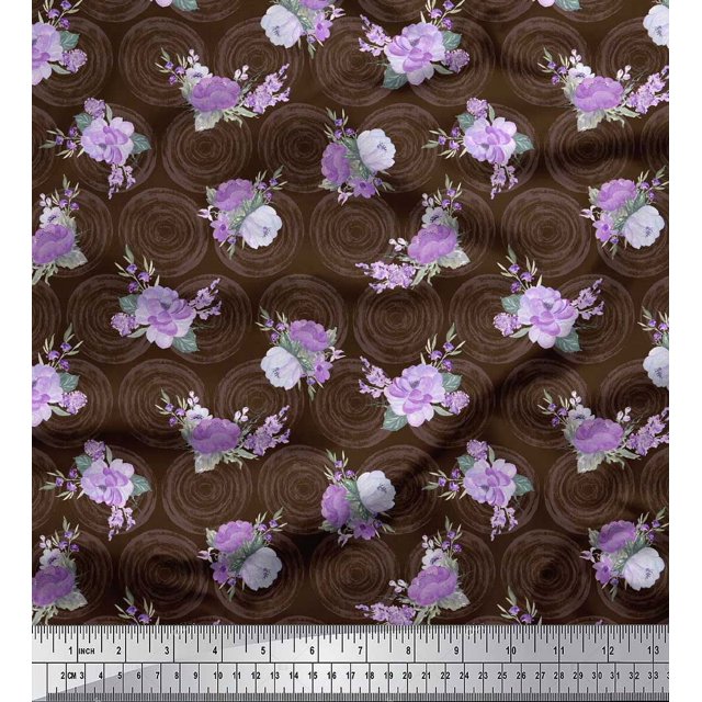 Soimoi Brown Moss Georgette Fabric Circle & Peony Floral Fabric Prints By Yard 44 Inch Wide