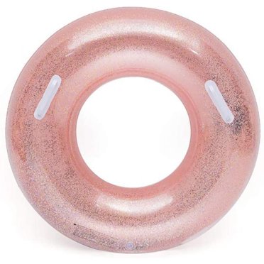 Bouée Gonflable Ronde Durable d'Été pour Piscine, Plage, Confettis Scintillants, Tube Flottant de Natation (Rose)