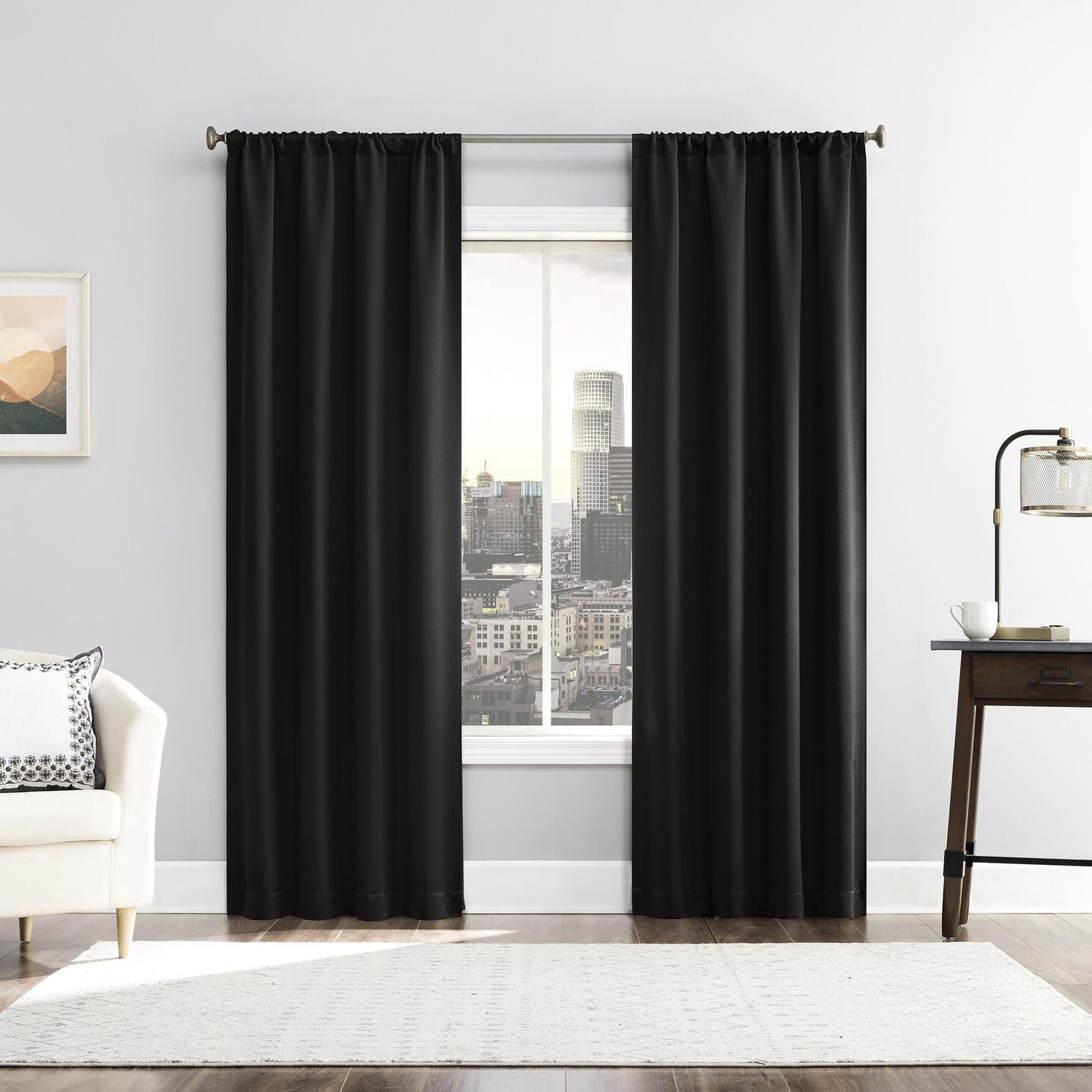 Sun Zero Laredo 2-Pack 100% Blackout Rod Pocket Window Curtains Panel Pair