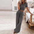 thumbnail image 3 of Ensembles de Printemps pour Femmes 2024 Ensemble Jupe 2 Pcs pour Femmes Ensemble de Vêtements Femme Col Rond Manches Courtes Hauts Pantalons Ensembles Pantalons Style Pantalon S_6 Survêtements pour Femmes Gris Foncé m, 3 of 5