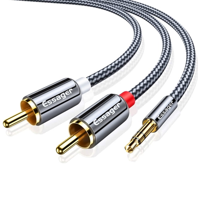 becaristey Essager 3.5mm to RCA Braided Cable Splitter Cord TV Computer Amplifier Audio Adapter Cable, 1 Meter