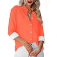 thumbnail image 2 of Besolor Button Down Shirts for Women Solid Color Long Sleeve Colared Tops Loose Office Blouses for Casual Work, 2 of 5