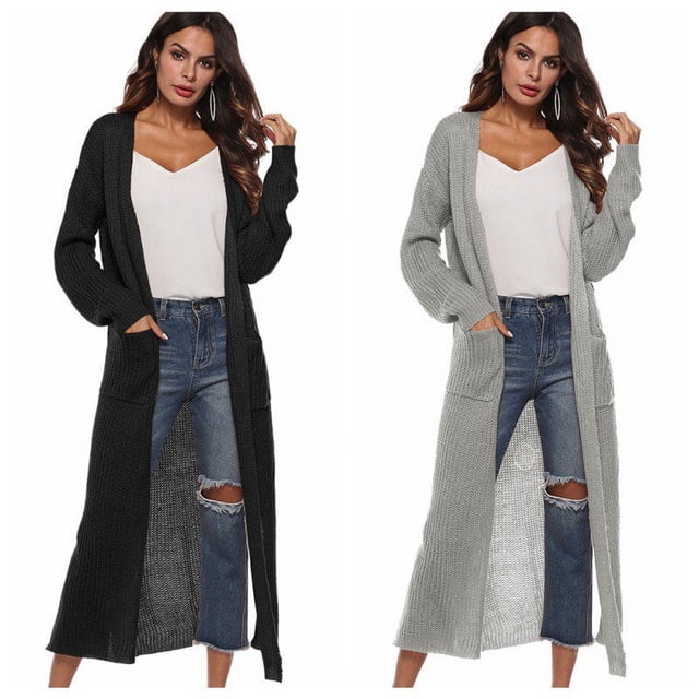 Women Floor Length Open Front Drape Cardigan Lightweight Long Sleeve Maxi Duster with Pockets Beige L