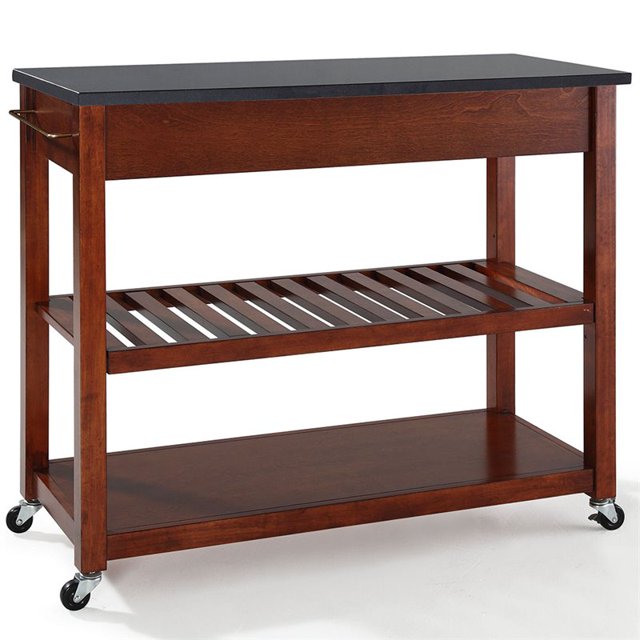 Crosley 2 Drawer Black Granite Top Kitchen Cart in Cherry
