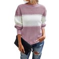 thumbnail image 2 of IROINID Chandail à Col Rond pour Femmes, Bloc de Couleur, Décontracté, Mi-Long, Manches Longues, Haut Assorti, Blouse Tricotée, 2 of 8