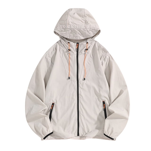 Maqroz Veste de Soleil pour Homme UPF 50++ à Capuche à Fermeture Éclair Intégrale Protection UV SPF Rafraîchissante Légère avec Poches Été Ajustable Séchage Rapide Veste de Sport de Piste Randonnée Pêche Plein Air Beige TTG