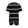 thumbnail image 3 of Mikilon Ensemble Élégant pour Femmes 2 Pcs Mode Décontractée Rayé Imprimé Col Rond Épaule Tombante Short Ensemble Deux Pièces Noir-B 2TG, 3 of 4
