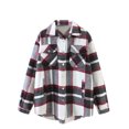 thumbnail image 1 of Kmbangi Women Plaid Print Coat, Long Sleeve Button-down Collar Jacket, 1 of 9