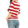 thumbnail image 3 of INSPIRE CHIC Chemises à Rayures pour Femmes Coupe Ajustée Manches au Coude T-Shirt à Encolure Bateau TP Rouge, 3 of 7
