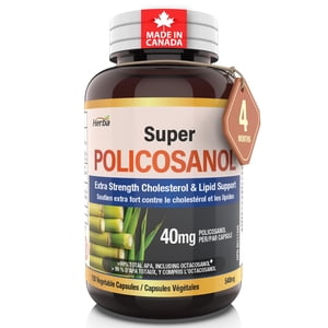 Herba Policosanol 40mg with Fenugreek and Plant Sterol Esters - 120 Vegetable Capsules | Extra Strength | Made in Canada
