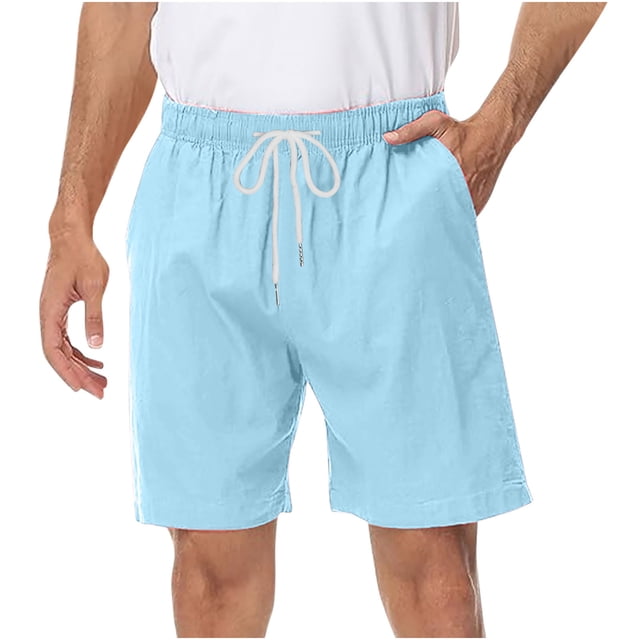 Plebaso Summer Men's Casual Shorts Drawstring Lightweight Shorts Plain Elastic Waist Short Pants for Men