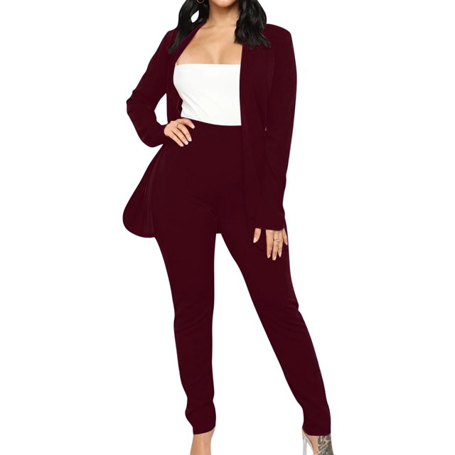 Yuyuzo Womens Business 2 Piece Sets Long Sleeve Open Front Blazer Jackets with Work Pants Solid Color Suits