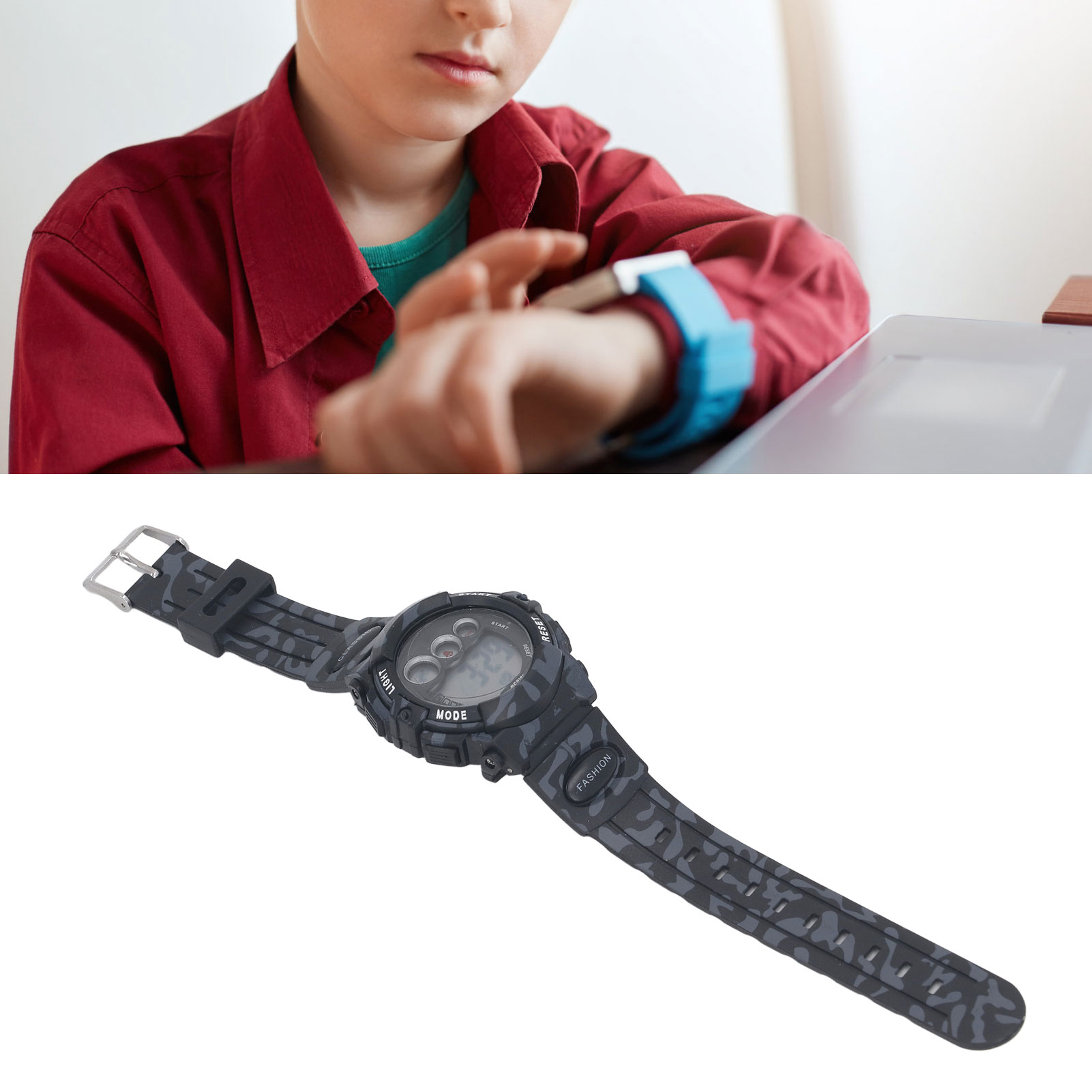 Montre de Sport à DEL Camouflage, Montre Numérique Camouflage pour Enfants avec Rétroéclairage à DEL pour l'Extérieur Bleu,Noir