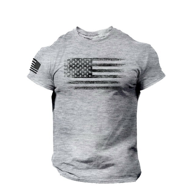 Kcodviy T-Shirt pour Homme Usé Drapeau Chemise Décontractée pour Homme Col Rond Imprimée Courte Coupe Ajustée Chemises Homme Blouse à Manches Longues Manches Blouse pour Homme
