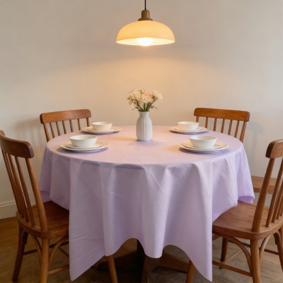Solid Color Round Tablecloth 35.43in Diameter Polyester Lace Edge Elegant Dining Table Cover for Home Party Holiday Birthday Decor