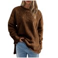 thumbnail image 1 of Pisexur Chandail en Molleton Douillet pour Femmes à Manches Longues Col Rond Mode Couleur Unie Automne chandail Décontracté Ourlet Fendu, 1 of 4