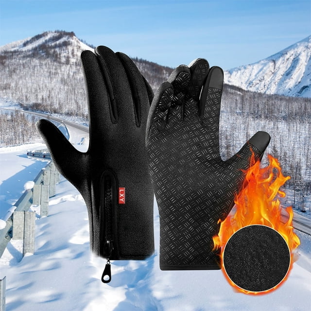 Gant de Cyclisme Coupe-Vent d'Extérieur d'Hiver Imperméable avec Écran Tactile pour Téléphone Intelligent, Gants Chauds Résistants au Vent Antidérapants Chauffants pour Randonnée, Conduite, Course