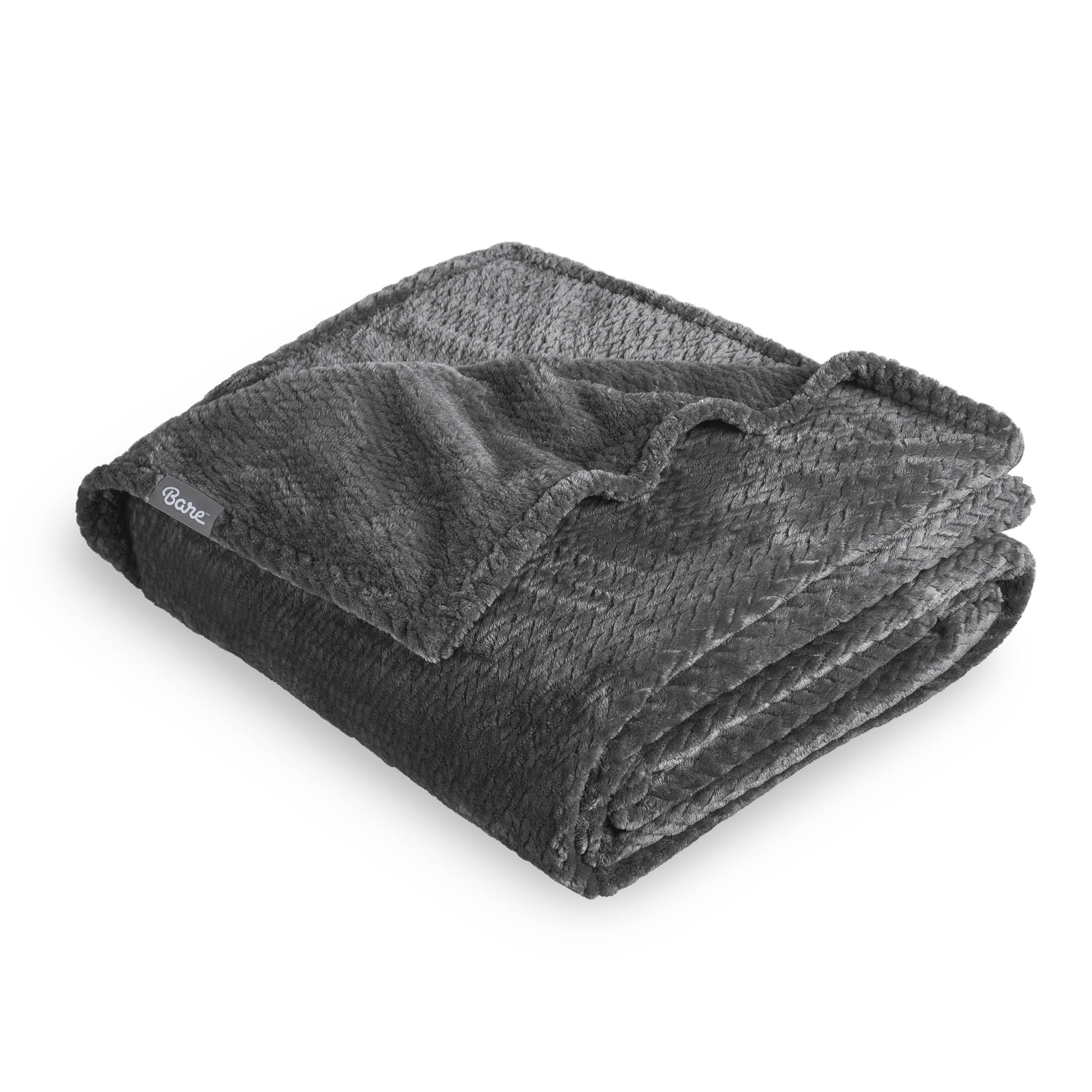 Bare Home Microplush Fleece Textured Blanket - 300 GSM - Fuzzy Microfleece - Soft & Plush - Full/Queen, Gray