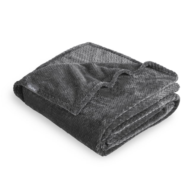 Bare Home Microplush Fleece Textured Blanket - 300 GSM - Fuzzy Microfleece - Soft & Plush - Throw, Gray