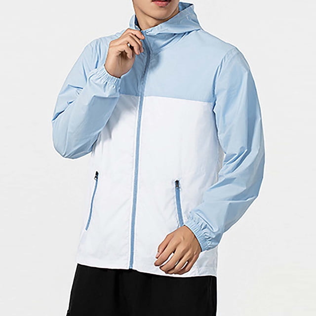 LOVZFMLL Jackets for Men's Solid Color Outdoor Climb Sport Run Pocket Zipper Long Sleeved Hooded