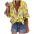 thumbnail image 1 of Pompotops Chemisier Mode Femme Col en V Imprimé Floral Manches Longues Ample, 1 of 6