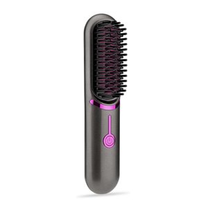 Graflsoa USB Rechargeable Hair Straightener Brush with 3 Heat Settings, Dual-Purpose Styling Tool for Straightening and Curling, Compact Design, Gray - Model JK608