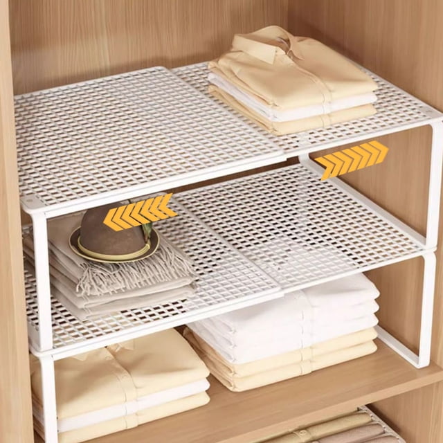 WLOELOEW Expandable Cabinet Storage Shelf Stackable Organizer Rack Saving Space For Kitchen Bathroom Pantry Coffee Countertop Home Office Desk Wardrobe Shoe Cabinet