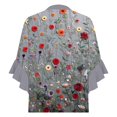 thumbnail image 4 of Weiqiqre Womens Summer Tops 3/4 Sleeve Tops Casual Ruffle Floral Henley Notched V Neck T Shirts Loose Fit Graphic Button Dressy Blouses, 4 of 5