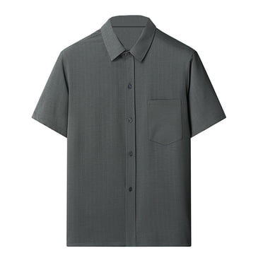 hotojiny Chemises Habillées à Manches Courtes pour Homme Été Décontracté Boutonné Uni Chemise Formelle avec Poches Plage Mariage Affaires