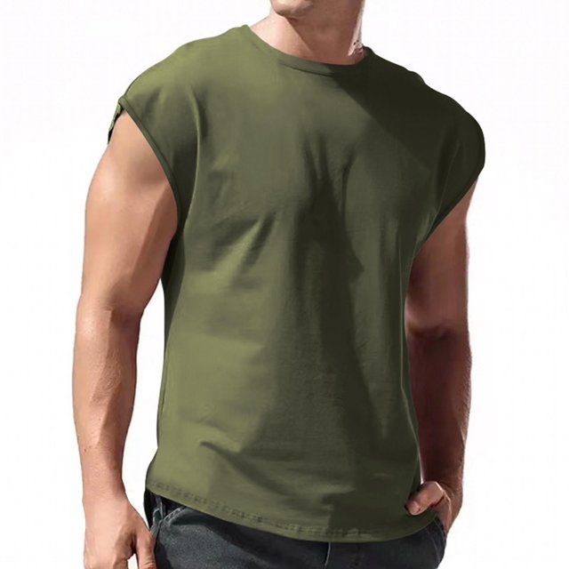 LUOGENLI T-shirts pour Homme pour Hommes T-Shirt Sans Manches Respirant pour Homme Hauts Ajustés Mode Été Col Rond Manches Courtes T-shirts pour Hommes T-shirts Graphiques T-shirts Amusants Vêtements d'Été Vert Armée TTTG