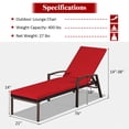 thumbnail image 3 of Costway 2PCS Patio Rattan Lounge Chair Chaise Recliner Back Adjustable Cushioned Red, 3 of 10