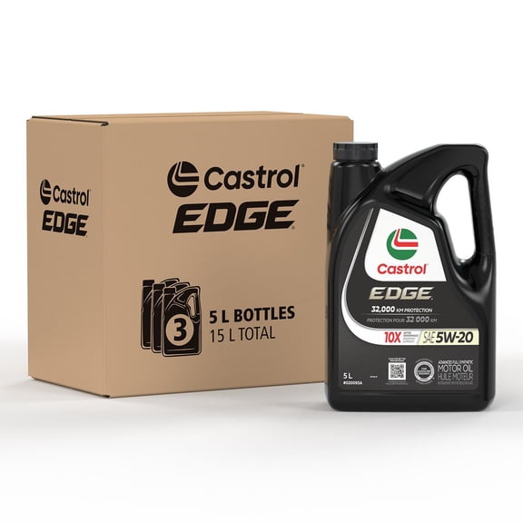 Huile Castrol EDGE 5W20 entièrement synthétique, 3 bidons de 5 L