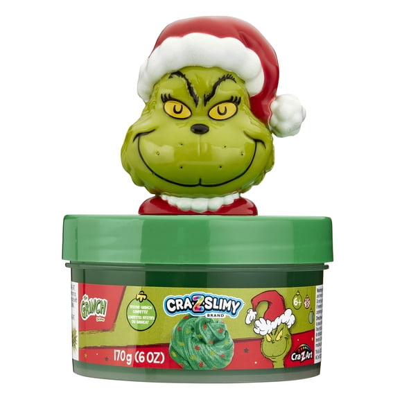 Grinch slime dome with fun character topper. Great Holiday Gift Idea