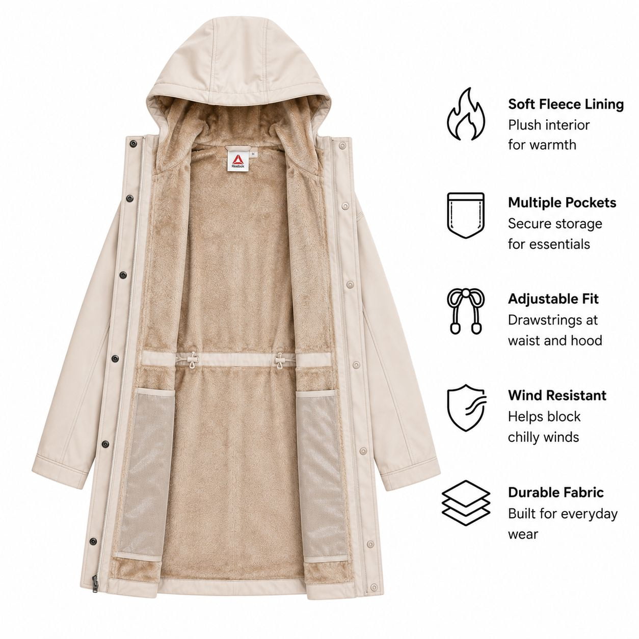 Manteau de pluie softshell long Reebok pour femmes