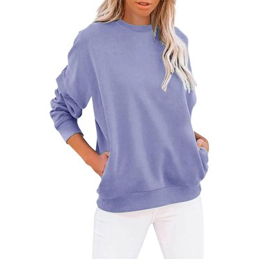 Meichang Sweatshirt for Women Long Sleeve Crew Neck Baggy Pullover Cofortable Solid Color Sweat Shirts no Hood Lightweight Pullover Tops