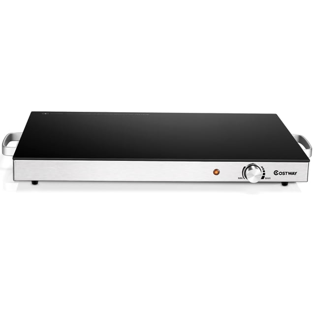 Costway Plateau Chauffant Électrique 22 Pouces x 14 Pouces pour Plaques Chauffantes, Chauffe-Plat avec Température Réglable, Conçu avec une surface en Verre Trempé Noir et un Cadre en Acier Inoxydable durable. Comprend des Poignées au Toucher Froid, des Patins Antidérapants et un Bouton de Contrôle de la Température pour un Chauffage Précis. Convient aux Ustensiles de Service, aux Accessoires de buffet, aux Fêtes et aux Soupers en Famille.