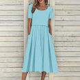 thumbnail image 1 of Robes d'Été pour Femmes 2025 Zeophrasy Robe de Vacances Décontractée pour Femmes, Fête, Quotidien, Plissée, Col Rond, Unie, Manches Courtes, avec Poche, Liquidation à Moins de 5, 1 of 9