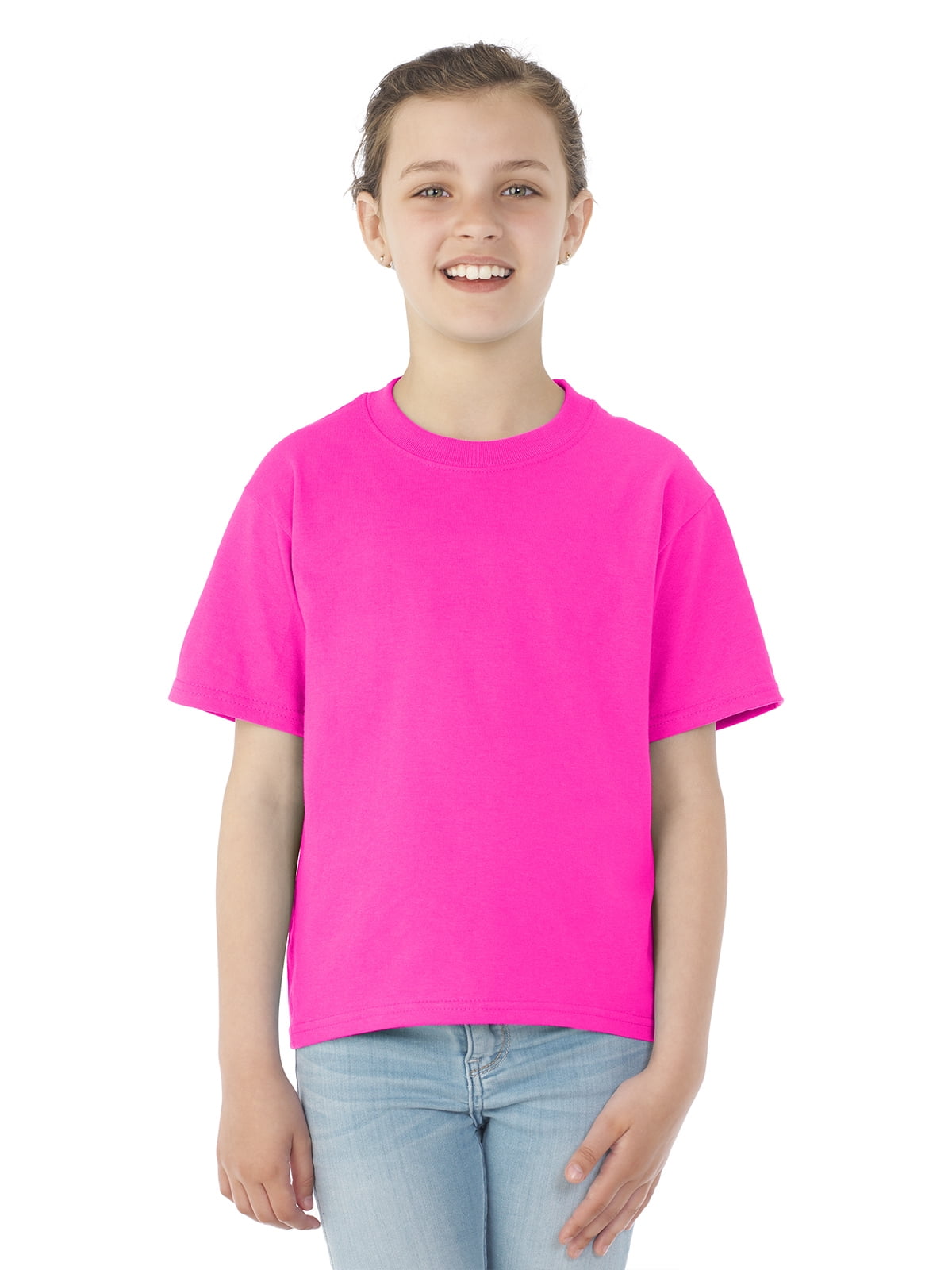 Jerzees Youth DRI-POWER Active Short Sleeve Crew T-Shirt, M, Neon Pink