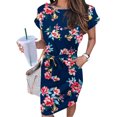 thumbnail image 1 of Robe Grande Taille Femme Décontractée Col Rond Bretelles Manches Courtes Imprimé Floral Robe Ample avec Poches Robe d'Été Tunique Hauts pour Femmes Coupe Ample Chic en Liquidation, 1 of 6