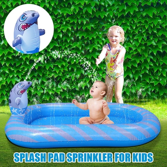 Tapis d'Éclaboussures Arroseur pour Enfants 64” x 40” Tapis de Jeu d'Arroseurs Extérieurs Jouets d'Eau d'Été Gonflable Tapis d'Arrosage Requin Piscine de Jeu Amusante pour Tout-Petits Bébés de Plus de 3 Ans Garçons Filles