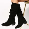 thumbnail image 4 of EGNMCR Knee High Boots Women's Fall Winter Flock Solid Color Long Boots Middle Heels Boots Pointed-Toe Knee High Boot, 4 of 5