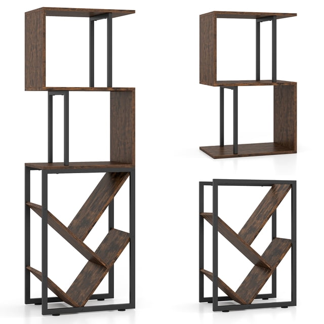 Gymax 6-Tier Bookshelf Industrial S-Shaped Geometric Bookcase w/ Display Shelves