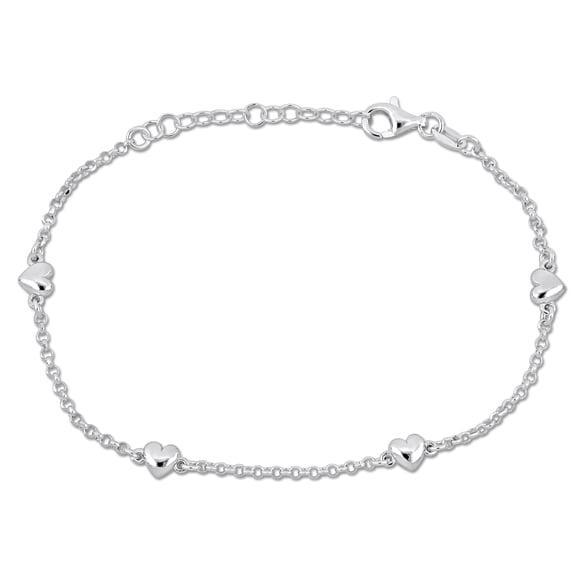 Miabella Bracelet Station à Breloque Cœur en Argent Sterling