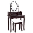 thumbnail image 1 of Patiojoy Ensemble de Coiffeuse Miroir Commode de Maquillage Éclairée avec Tiroirs Brun, 1 of 6
